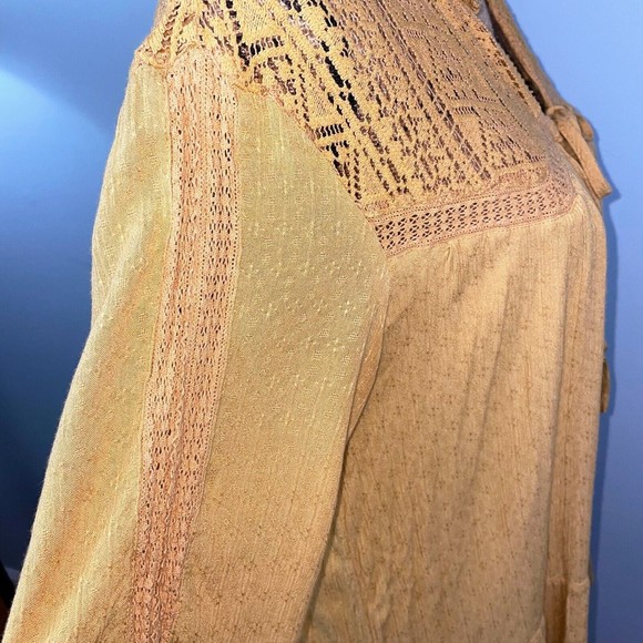 American Eagle Yellow Tunic Top Bohemian Lace Tassels Long Sleeved Womens Medium - Picture 5 of 9